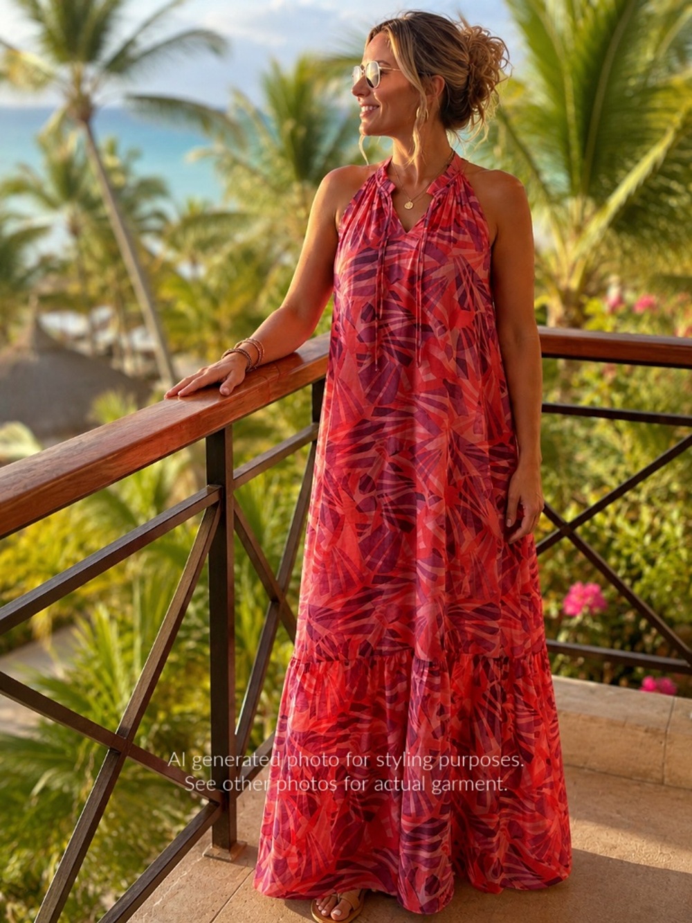NWT Nine West Tropical Maxi Dress | Coral Pink Resort Style | Boho | Size Medium